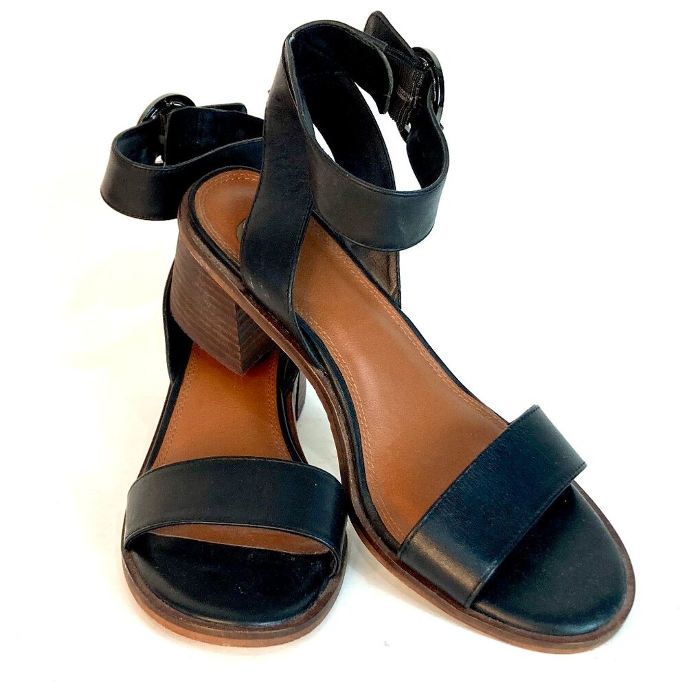 Gianni Bini Black Leather Ankle Strap Low Short Heel Chunky Pump Heels Size 8